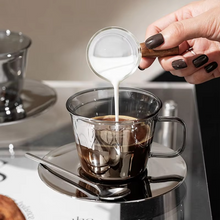 Load image into Gallery viewer, Vintage Smoke Gray Glass Coffee Cup and Saucer Set with Spoon