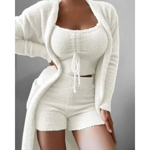 Load image into Gallery viewer, Women's Plush Three-Piece Bow-Tied Sleepwear Set