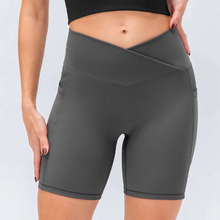 Load image into Gallery viewer, Women's Crossover Workout Shorts Yoga and Fitness Bottoms Casual Comfort Denim Look
