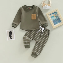 Load image into Gallery viewer, Toddler Boys 2-Piece Autumn Outfit, Long Sleeve Pullover Top with Pocket and Striped Pants