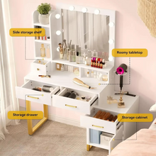 Load image into Gallery viewer, Elegant Vanity Desk with Mirror, LED Lights, Charging Station and Matching Chair