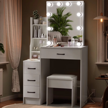 Load image into Gallery viewer, Elegant Multi-Drawer Vanity Table with Mirror and Adjustable Lighting