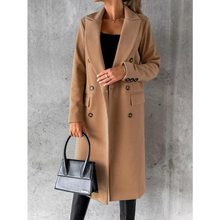 Load image into Gallery viewer, Women's Double-Breasted Slim-Fit Coat with Lapel Collar, Long Sleeves, Solid Color