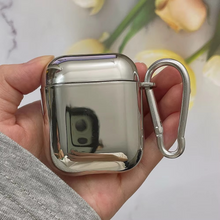 Load image into Gallery viewer, Electroplated Silver Soft TPU AirPods Case with Mirror Finish and Heart Keychain