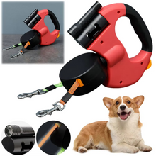 Load image into Gallery viewer, Retractable Dual Dog Leash with 360 Degree Swivel and LED Safety Light for Walking Two Dogs