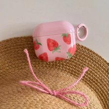 Load image into Gallery viewer, Cute Red Strawberry Protective Earphone Case with Pink Ring Cover