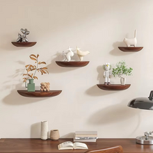 Load image into Gallery viewer, Half-Round Wooden Floating Shelf - Modern Wall-Mounted Display for Home & Bathroom