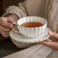 Load image into Gallery viewer, Flower Shaped Ceramic Cup and Saucer Set for Coffee, Tea, or Milk