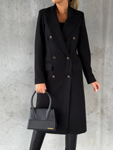 Load image into Gallery viewer, Women's Double-Breasted Slim-Fit Coat with Lapel Collar, Long Sleeves, Solid Color