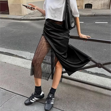Load image into Gallery viewer, Black Lace and PU Leather Maxi Skirt for Women