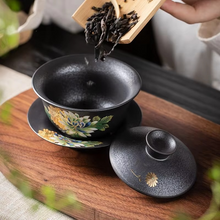 Load image into Gallery viewer, Handcrafted Silver Black Relief Ceramic Tea Cup
