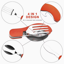 Load image into Gallery viewer, 4-in-1 Compact Travel Utensil Set – Knife, Fork, Spoon, and Bottle Opener Combo for Outdoor Adventures