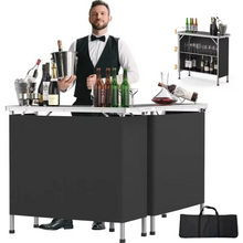 Load image into Gallery viewer, Portable 3-Tier Folding Bar Table with Black Skirt for Events and Indoor Use
