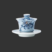 Load image into Gallery viewer, Blue and White Chinese Dragon Ceramic Gaiwan Tea Set