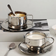 Load image into Gallery viewer, Stainless Steel Double Wall Coffee Cup Set with Plate and Spoon