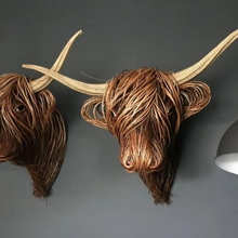 Load image into Gallery viewer, Woven Willow Highland Cow Resin Home Décor Figurine