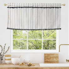 Load image into Gallery viewer, Blue Striped Cotton Linen Short Curtains with Tassel Detailing for Kitchen and Café Windows