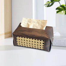 Load image into Gallery viewer, Retro Leather and Wood Tissue Box Holder with Vintage Carved Design