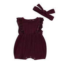 Load image into Gallery viewer, Infant Girl Cotton Romper and Lace Headband Set