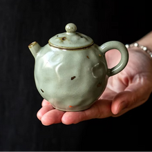 Load image into Gallery viewer, Handmade Ru Kiln Gold-Accent Ceramic Teapot With Built-In Infuser