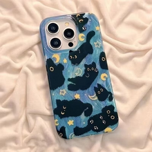 Load image into Gallery viewer, Cute Black Cats Feather Yarn iPhone Case with Stars and Moon Design