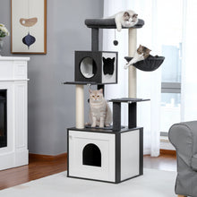 Load image into Gallery viewer, Cat Tree Black and Wood Indoor Climbing Tower
