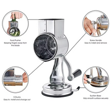 Load image into Gallery viewer, Rotary Vegetable Grater with 5 Stainless Steel Blades, Suction Cup Base, Dishwasher Safe