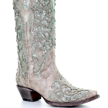 Load image into Gallery viewer, Sequined Retro Pointed Toe Embroidered Long Boots with Color-Block Thick Heel