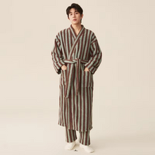 Load image into Gallery viewer, Winter Fleece Long Bathrobe with Modern Striped Design