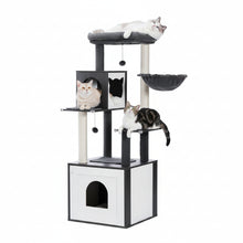 Load image into Gallery viewer, Cat Tree Black and Wood Indoor Climbing Tower