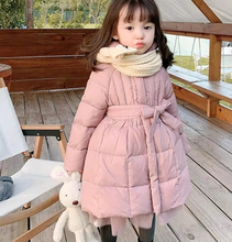 Load image into Gallery viewer, Baby Girl Hooded Winter Coat with Mesh Detail and Slim Waist Design