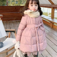 Load image into Gallery viewer, Baby Girl Hooded Winter Coat with Mesh Detail and Slim Waist Design