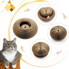 Load image into Gallery viewer, Round Corrugated Cat Scratcher with Ball Toy and Climbing Frame