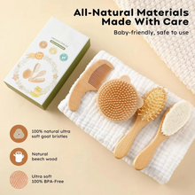 Load image into Gallery viewer, Natural Wooden Baby Hair Brush and Comb Set with Ultra Soft Goat Bristles