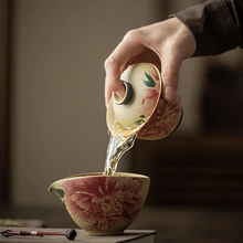 Load image into Gallery viewer, Blue And White Red Peony Porcelain Gaiwan Tea Bowl With Lid