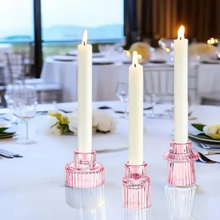 Load image into Gallery viewer, Glass Taper Candle Holder Boho Ribbed Glass Votive for Table Centerpiece and Home Décor