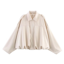 Load image into Gallery viewer, Women's Faux Suede Cropped Bomber Jacket with Batwing Sleeves