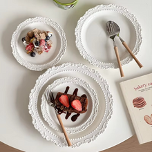 Load image into Gallery viewer, French Embossed Dessert Plate Elegant Round Tableware for Meals and Snacks