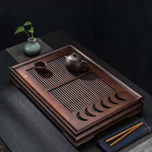 Load image into Gallery viewer, Carbonized Bamboo Rectangular Tea Tray with Drainage for Traditional Tea Ceremony