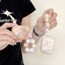 Load image into Gallery viewer, Marble Texture AirPods Case with Metal Keychain and Pearl Accent