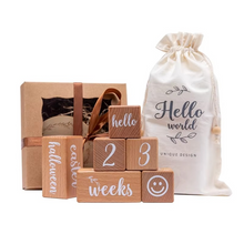 Load image into Gallery viewer, Engraved Beech Wood Baby Milestone Block Set