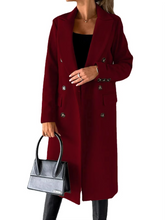 Load image into Gallery viewer, Women's Double-Breasted Slim-Fit Coat with Lapel Collar, Long Sleeves, Solid Color