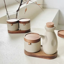 Load image into Gallery viewer, Retro Ceramic Seasoning Jar with Wooden Lid for Salt, Sugar, and Spices
