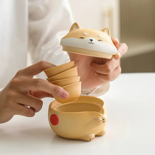Load image into Gallery viewer, Portable Ceramic Travel Tea Set with Shiba Inu Design