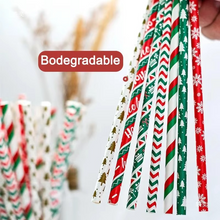 Load image into Gallery viewer, 25 Pack Christmas Kraft Paper Straws Colorful Printed Disposable Party Straws