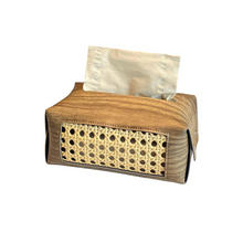 Load image into Gallery viewer, Retro Leather and Wood Tissue Box Holder with Vintage Carved Design