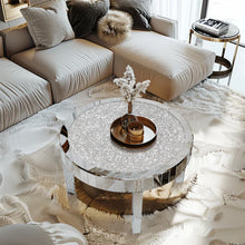 Load image into Gallery viewer, Modern Mirrored Coffee Table with Crystal Inlay, Silver Round Accent Table 31.5 Inch