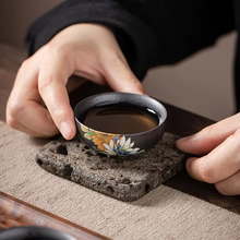 Load image into Gallery viewer, Handcrafted Silver Black Relief Ceramic Tea Cup