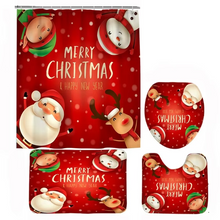 Load image into Gallery viewer, Christmas Bathroom Set with Shower Curtain, Non-Slip Bath Mat, Toilet Lid Cover, and Rug – Santa, Bear, and Snowman Winter Design