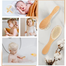 Load image into Gallery viewer, Natural Wooden Baby Hair Brush and Comb Set with Ultra Soft Goat Bristles